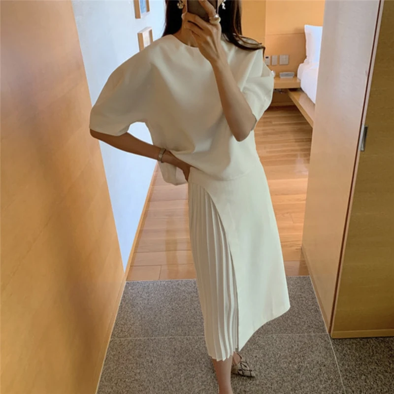 CHEERART Korean Fashion Pleated Skirts Womens 2021 White Long Patchwork High Waist Midi Summer Skirt A Line High Fashion Bottoms