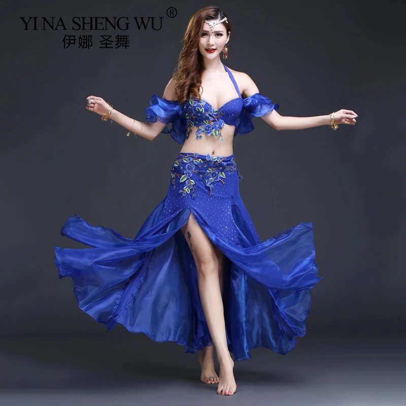 Conjunto de trajes para dança do ventre feminino, fantasia oriental, para performance em palco, sutiã, cinto, roupas de dança do ventre, peças