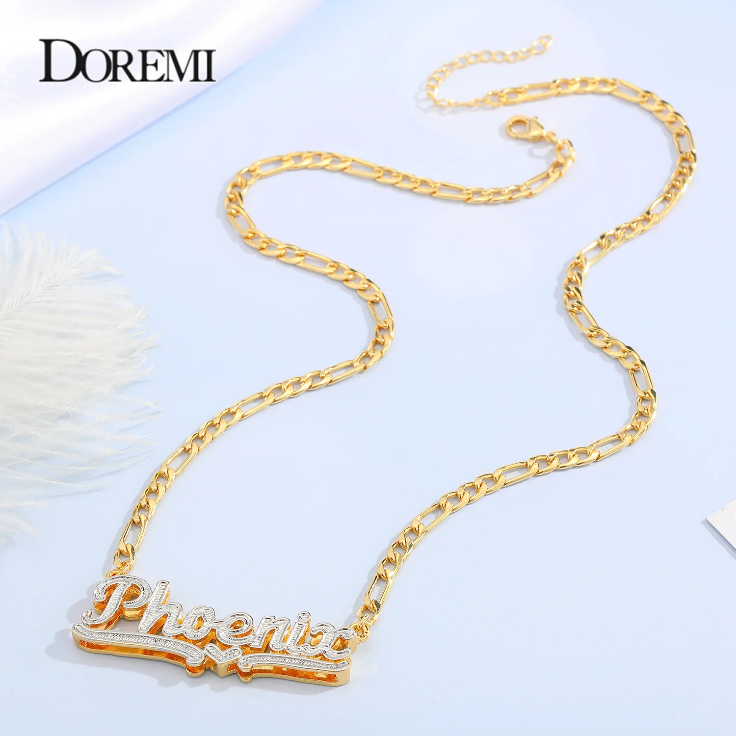 Double Layered 3D Necklace Custom Necklace Gold Plated Nameplate Personalized Necklaces Choker Women Figaro Chain Name Necklace