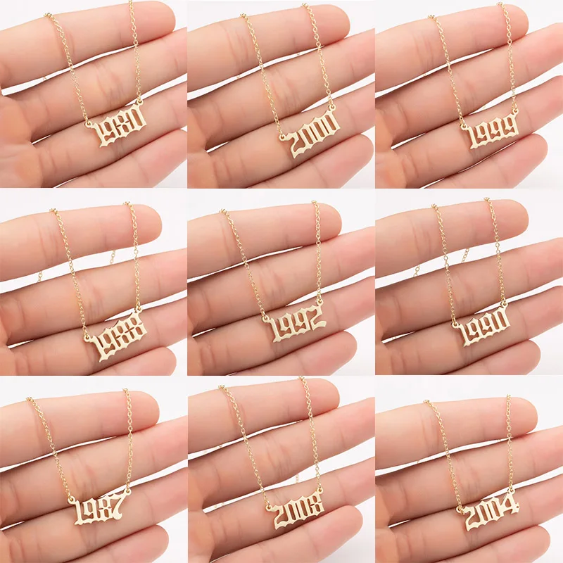 1980-2020 Birth Year Number Stainless Steel Necklace for Women Chain Pendant Necklace Jewelry Birthday Gift