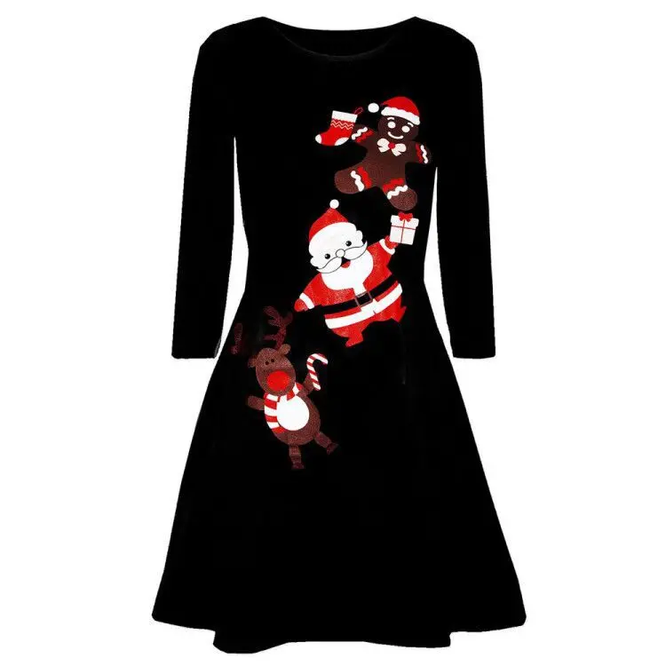 Frauen Santa Claus Gedruckt Langarm Abend Prom Kostüm winter mini Kleider kerstjurk weihnachten party kleid Kostüm kleidung