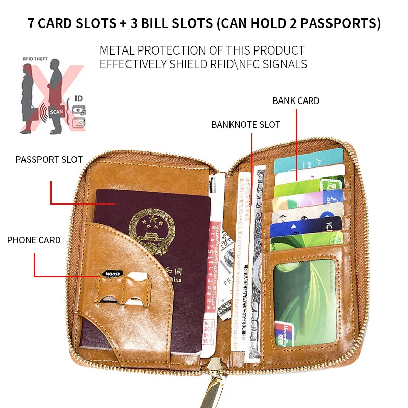 Anti-roubo titular do cartão de couro carteira de viagem sacos de passaporte caso rfid anti-desgausing proteção conjunto de cartão de banco