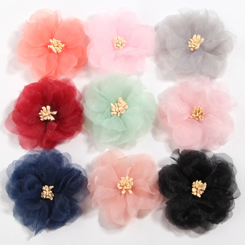 10pcs 6cm 2.3 "künstliche Chiffon Blumen Boutique Patch Applikation Hochzeits kleid Stoff Blumen Braut Kleidung Kopf bedeckung Dekoration