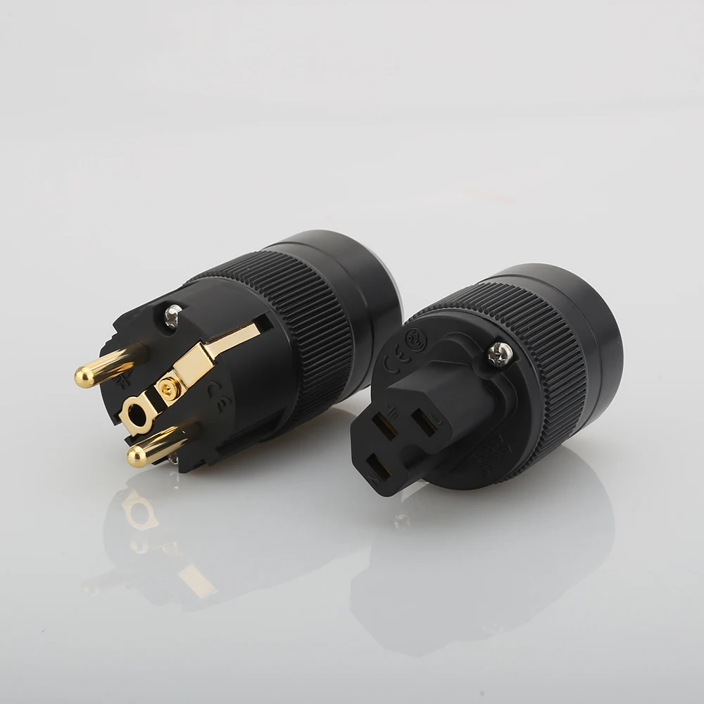 Pair GE+GC Gold Plated Hi Fi Eur Schuko Power Connector EU Schuko Gold-Plated Audio Mains Power Plug Connector +IEC for HIFI