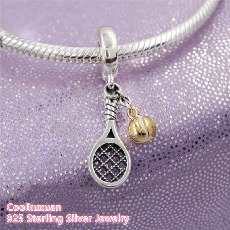 

925 sterling silver Tennis Racket & Ball Dangle Charm beads for jewelry making women charm Fits Original Pandora bracelets