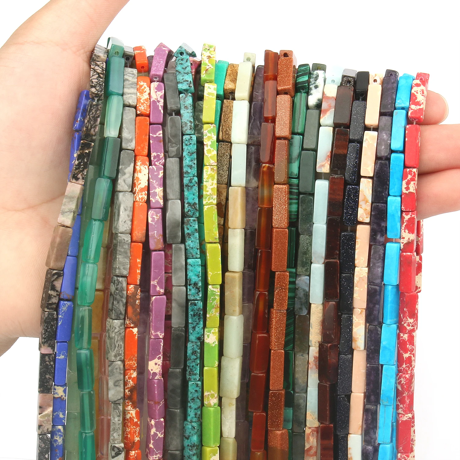 13x4mm Natural Stone Sediment Jasper Green Aventurine Quartz Agate Square Tube Loose Beads For Jewelry Making Diy Bracelet