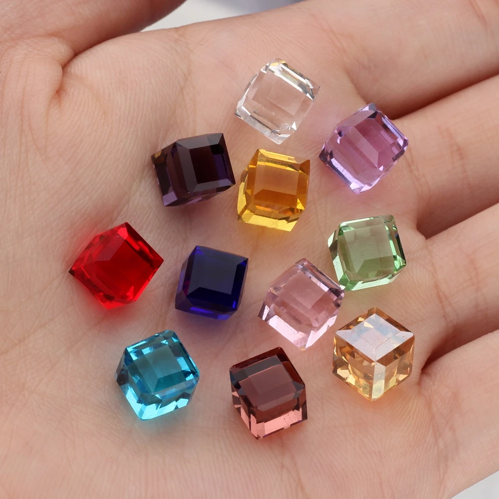 8mm 10pcs/lot Glass Beads Square Shape No Hole Crystal Cube Loose Beads For DIY Necklace Jewelry Making Finding Accessories