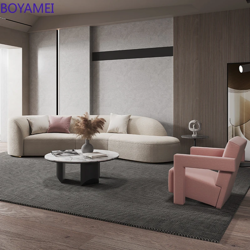 Modern light luxury fabric sofa living room small family Italian minimalist latex sofa combination arc creative design