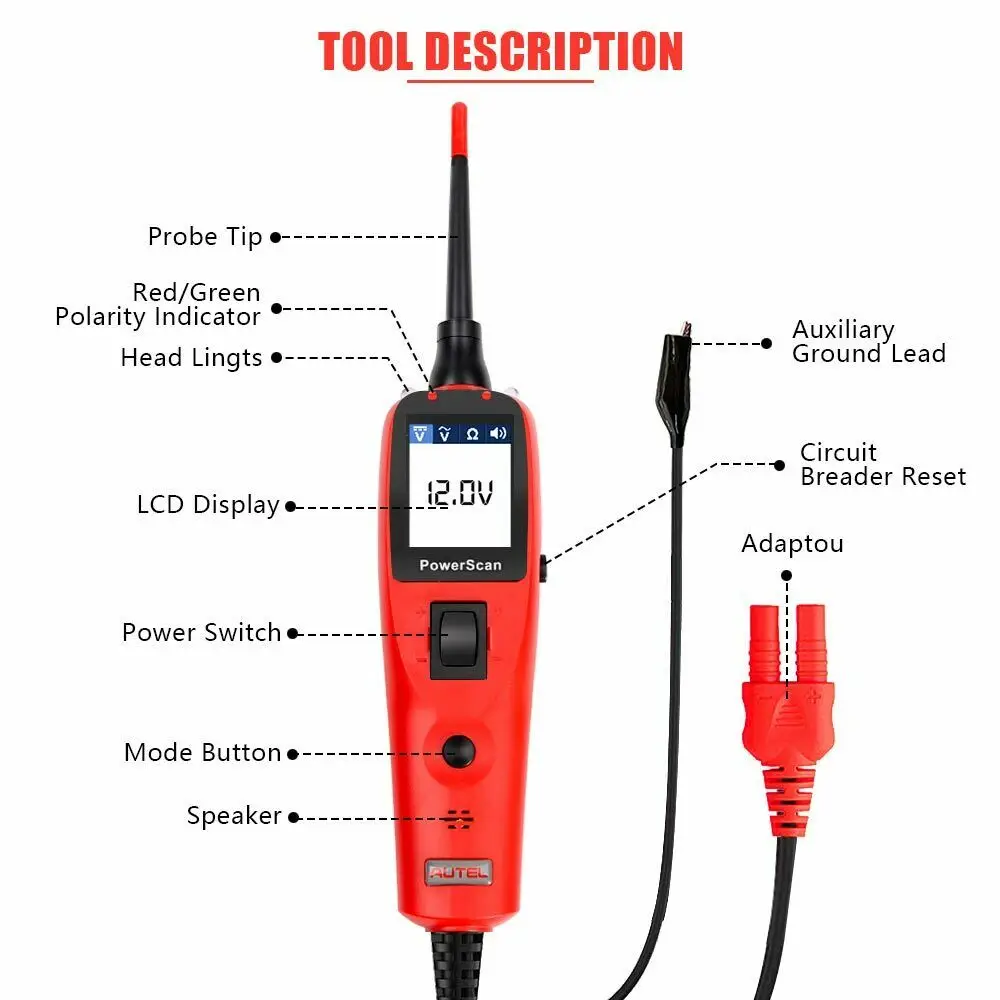 Original Autel PowerScan PS100 Electrical System Diagnosis Tool Autel PS100 Power Scan PS100 Car Auto Circuit Tester