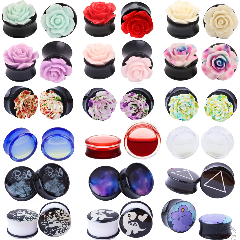 1pair Acrylic Flower Screw Single Flared Ear Flesh Hollow Tunnel Plug Gauges Ear Body Jewelry  Body Piercing For Women Bijoux