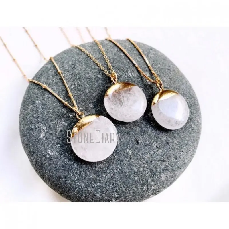 

NM36594 Clear Quartz Crystals Healing Stones Medallion Pendant Satellite Chain Minimalist Layering Jewelry