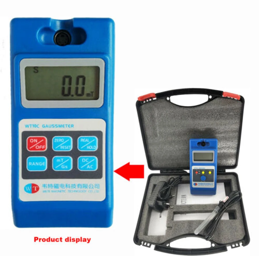 Digital Gauss Meter Tesla Meter Surface Gaussmeter Magnetic Field Tester with AC DC 0 to 200mT to 2000 mT