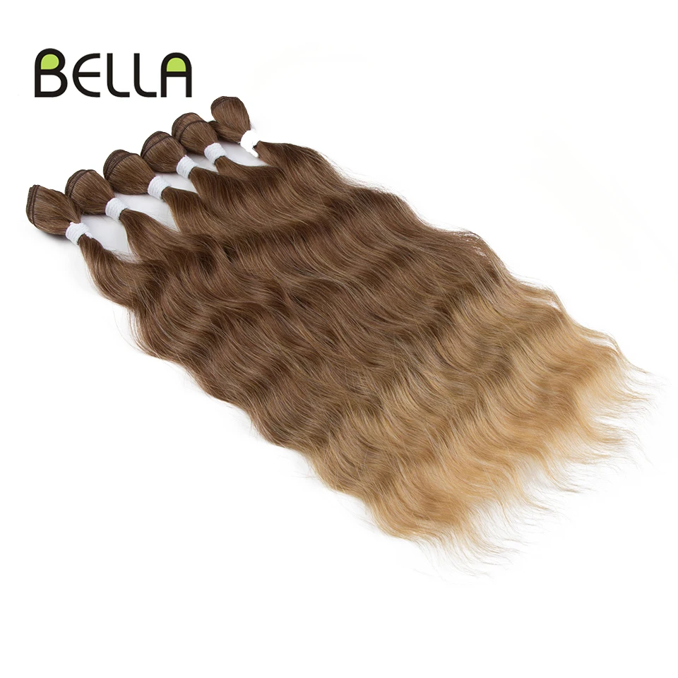 Bella-extensiones de cabello sintético ondulado, mechones de pelo postizo de 20 pulgadas, 6 piezas, Rubio degradado, marrón, Cosplay