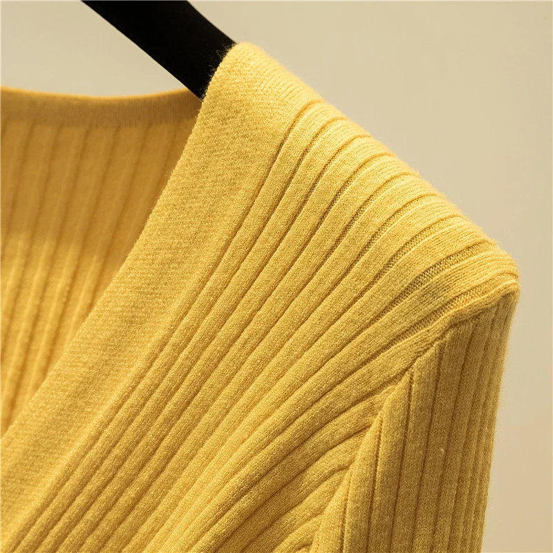 Irregular Sexy V-Neck Long Sleeve Pullover Knitted Sweater Women 2024 Winter Slim Sweaters  Knitwear Korean Woman Clothes Fall