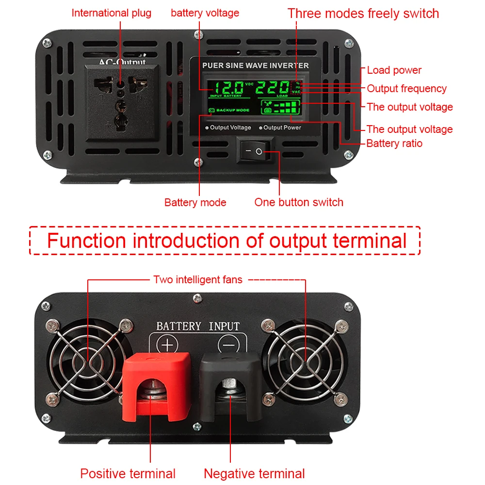 Imagem -04 - para 110v ac Conversor de Tensão de Onda Senoidal Pura 12 220 Potência do Carro Micro Controle Remoto Inversor Lcd 12v 220v 2000w 4000w 5000 24v dc