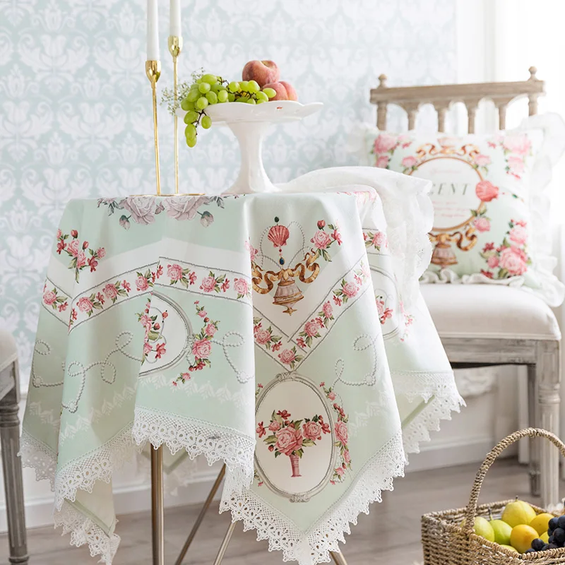 French Classic Powder Tablecloth Rectangular Home Retro Exquisite Tablecloth Table Decoration Fabric Coffee Table Cover Cloth