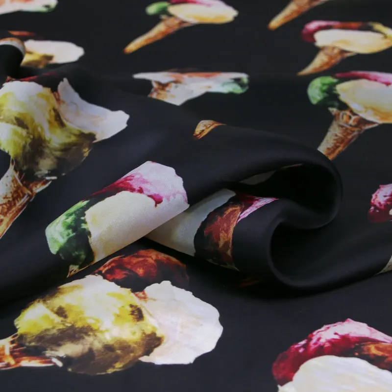 Ice Cream Printed Satin Fabric Italian Brand Fashion Week Catwalk Diy Sew Scarf Fabrics Wholesale Cloth for Dress Material