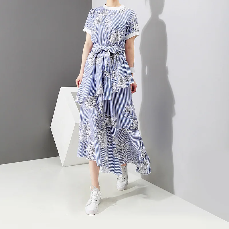 2021 Spring And Summer New Korean Women's Floral Dress Printing Waist Lace-Up Irregular Beach Skirt