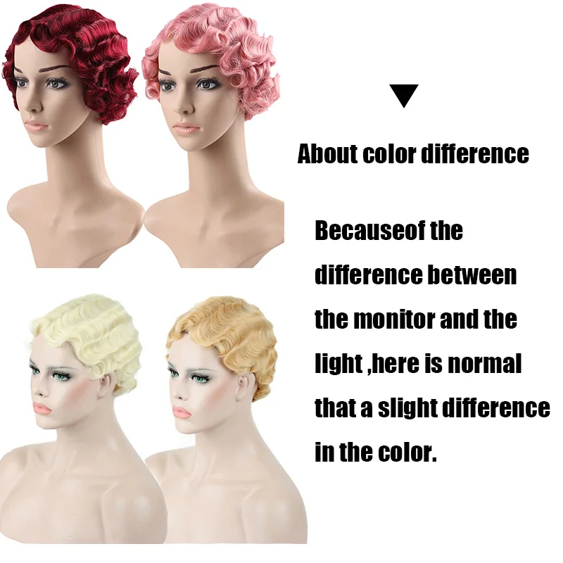 AILIADE 1920s Short Kinky Curly Synthetic Wigs For Black Women Retro Wig Female Hair Finger Wave Gold Black For Cosplay Party