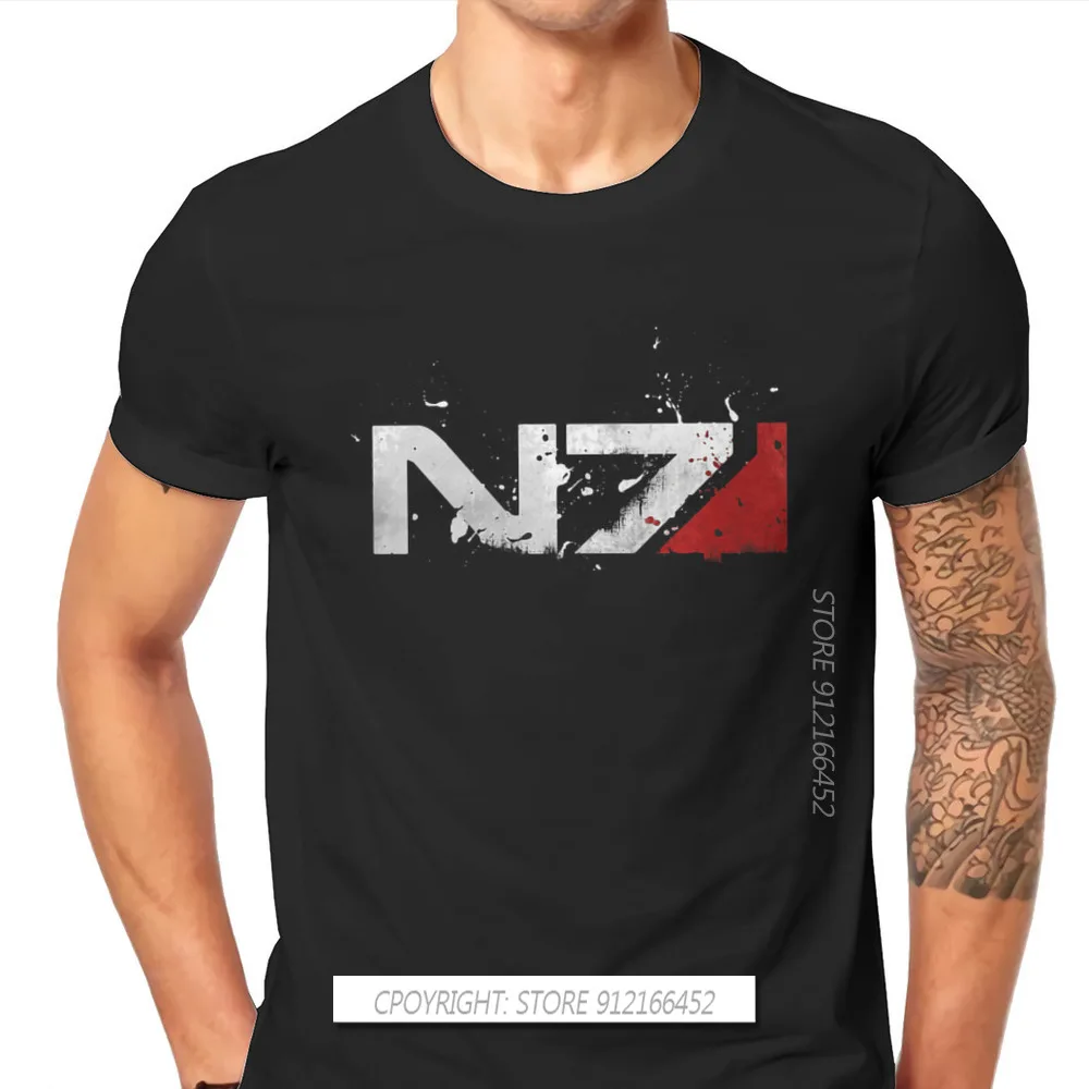 Distressed N7 Style TShirt Mass Effect Commander Shepard Asari Game Top Quality Novelty Graphic T Shirt Stuff Hot Sale