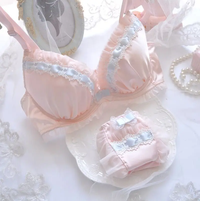 

Japanese Style Women's Intimates Bra And Panties Sets Lace Embroidery Underwear Cute Sweet Young Girls Bra and Brief Sets