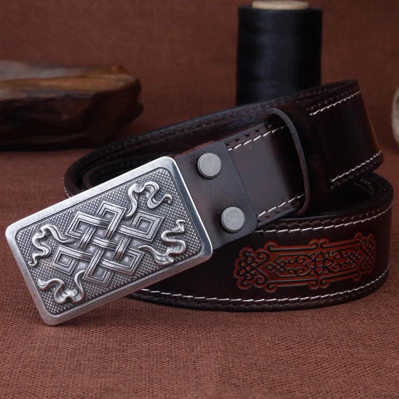 2020 new designer belt Mongolian ethnic carved denim jeans belt belt retro plate buckle belt