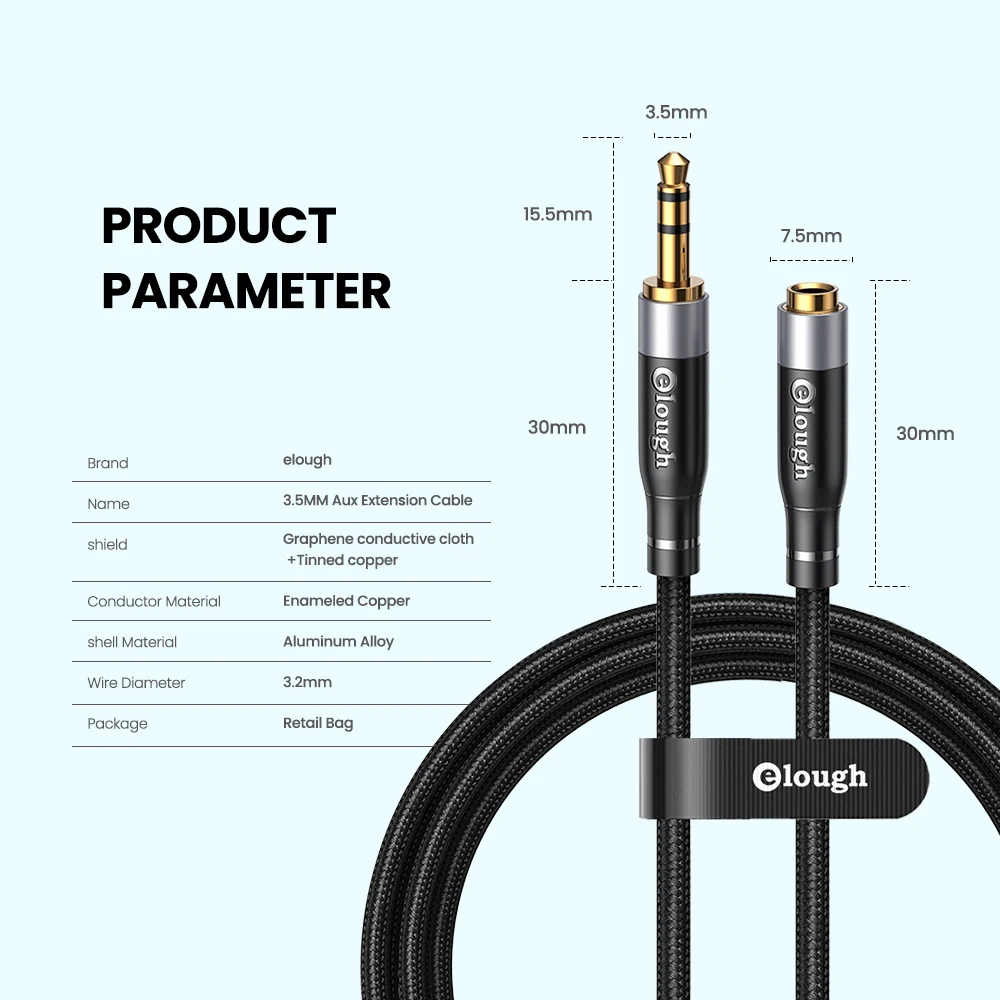 Elough 아이폰 헤드폰 스피커용 오디오 연장 케이블 잭, 수-암 3.5mm, 수-수 오디오 Aux 케이블, 3.5mm