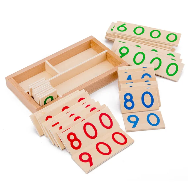 Drewniana karta z cyframi 1-9000 Montessori karta edukacyjna matematyka pomoce nauczycielskie dzieci w wieku przedszkolnym wczesna edukacja dla dziecka