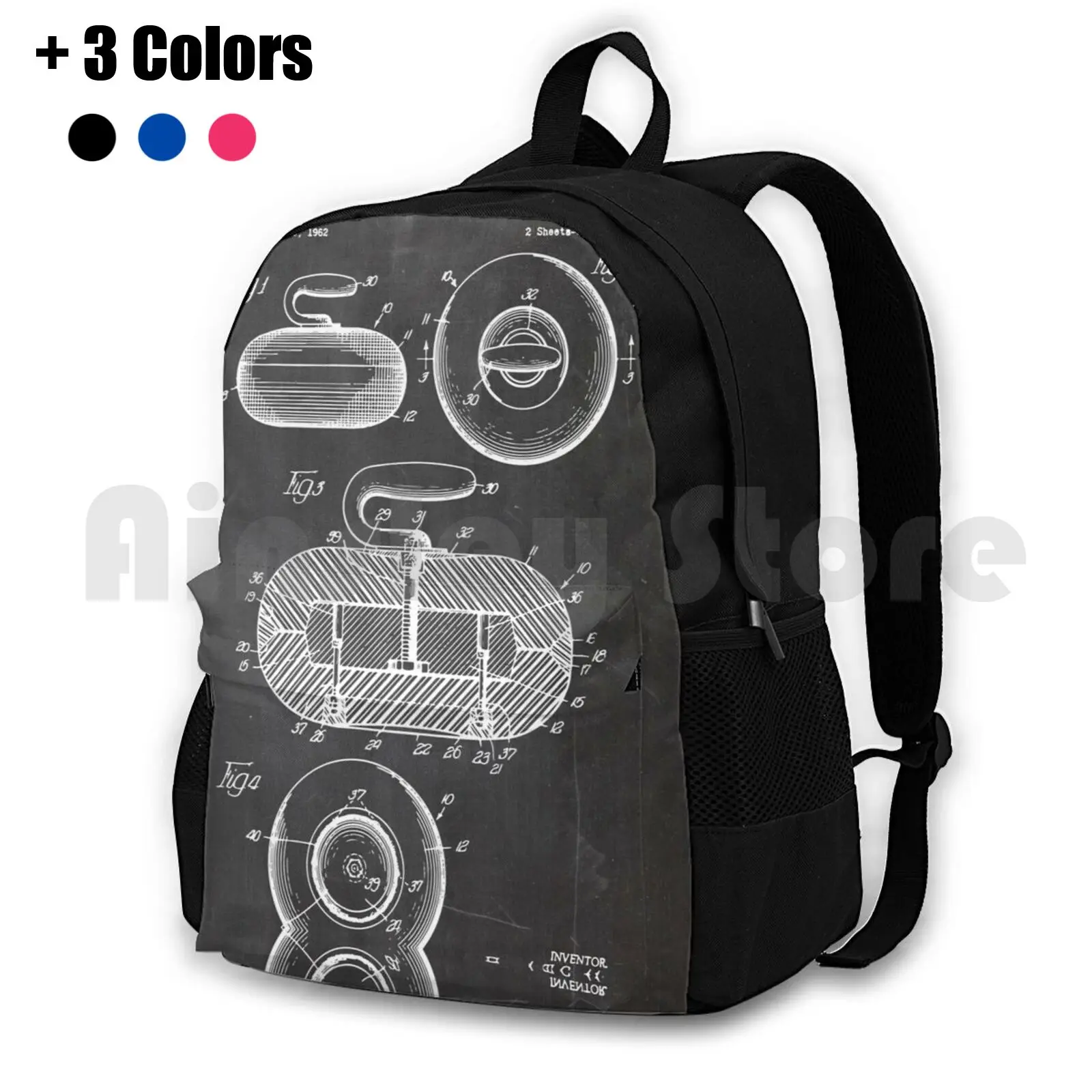 Curling Stone Patent Outdoor Hiking Backpack Riding Climbing Sports Bag Blueprint Vintage Wall Decorative Patent Patent Modern