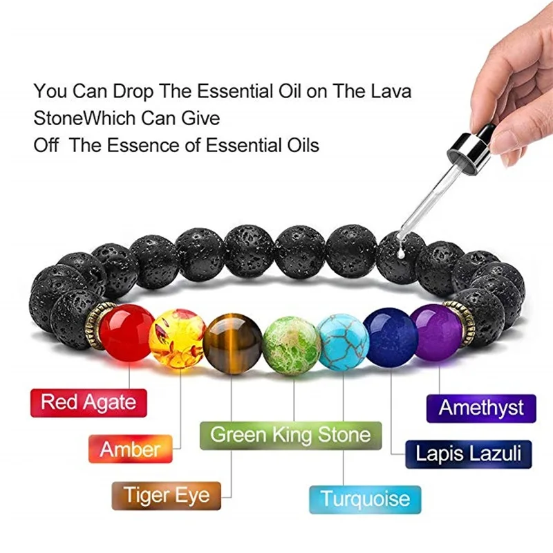 7 Chakra Bracelets Natural Stone Black Lava Beads Bracelet Healing Balance Beads Reiki Buddha Prayer Yoga Bracelet Jewelry