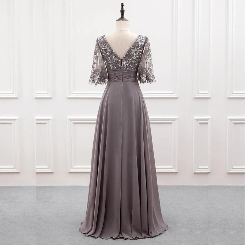 Latest Charming Chiffon Mother of the Bride Dresses 2023 Bateau Neck Wedding Guest Gowns Back Out   with 3/4 Sleeves