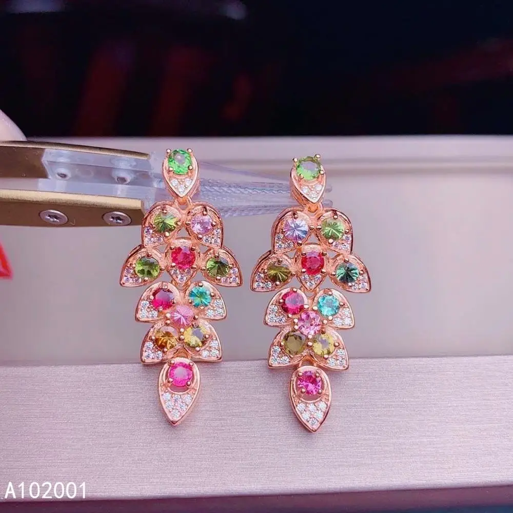 KJJEAXCMY fine jewelry natural Tourmaline 925 sterling silver women earrings new Ear Studs support test Regalo di compleanno del