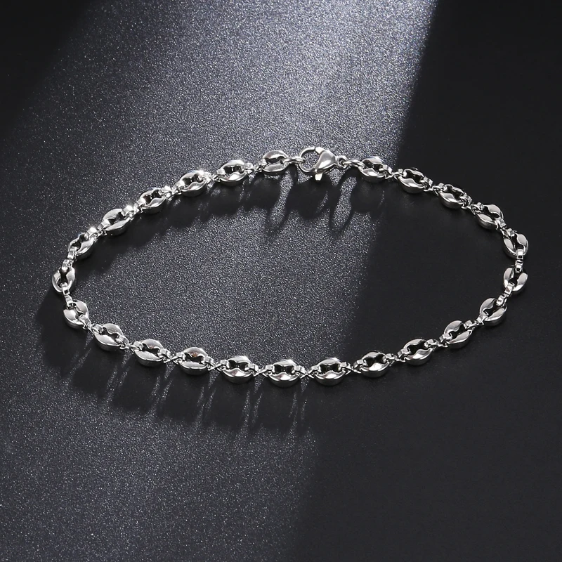 Width 4.5mm Fashion Coffee Beans Chain Bracelet Two tone color Stainless Steel Pulseras For Men Women Jewelry