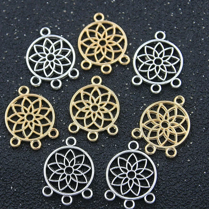 

30Pcs 13*19MM 2Color Retro Charm Round Pendants Porous Zinc Alloy Connectors Linker For DIY Jewelry Making Finding