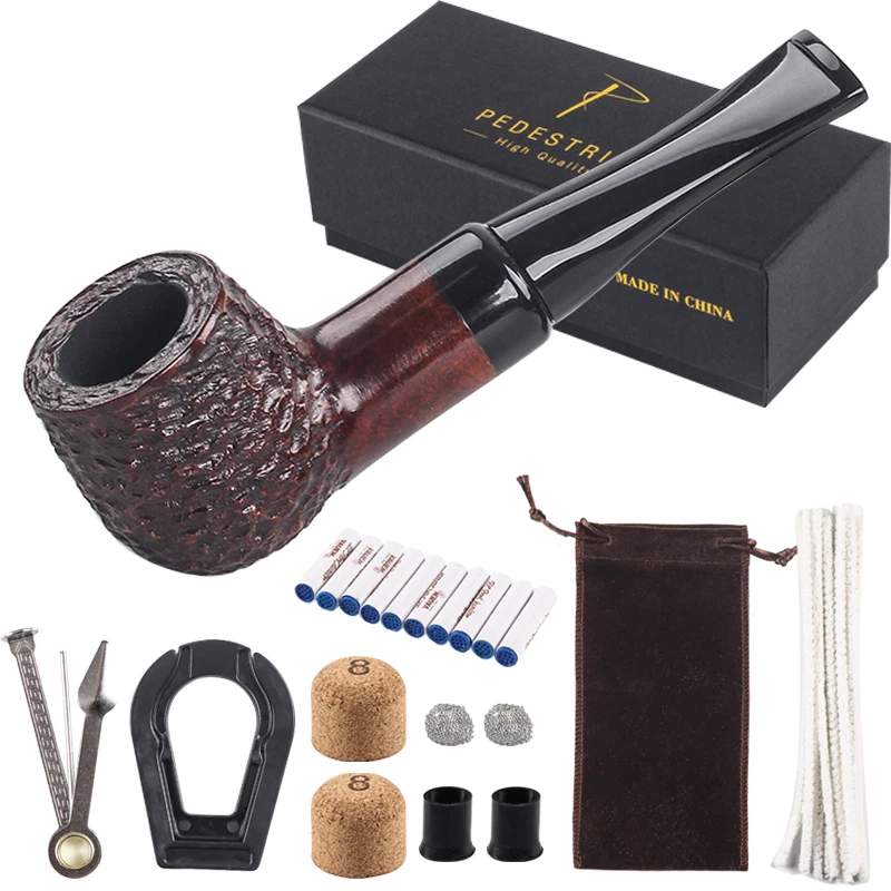 

New 1pcs A Small Pipe Classic Black Smoking Pipe Wood Pipe 9mm filter Handmade Tobacco Pipe Random Engraved Pipe