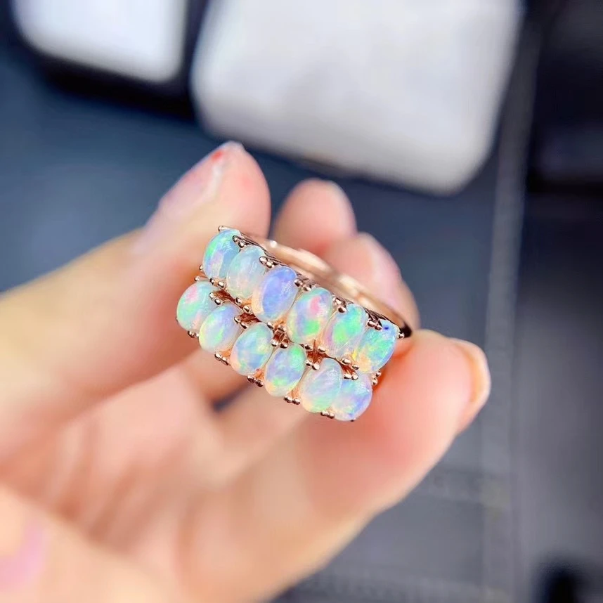 KJJEAXCMY Fine Jewelry 925 Sterling Silver Inlaid Natural Opal Girl's Popular Chinese Style Simple Gem Ring Support Test