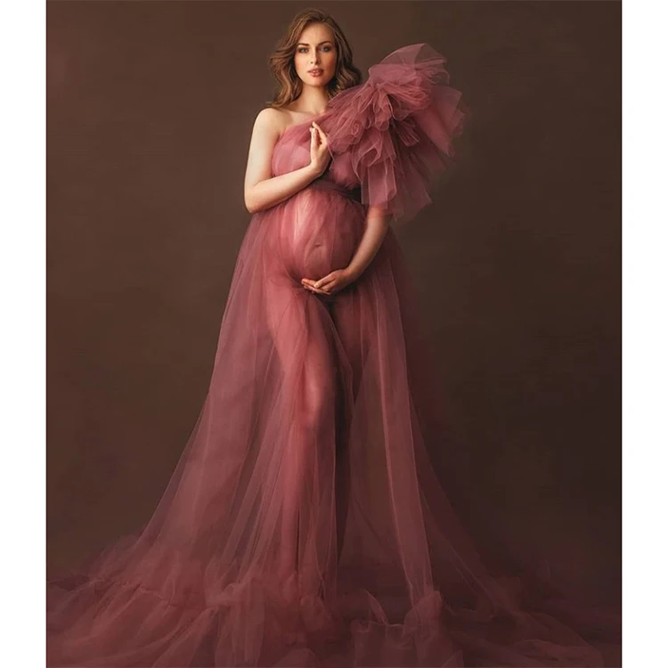 

One Shoulder Maternity Dress for Photography Sexy Pregnancy Dresses for Photo Shoot White Pregnancy Maxi Dress YEWEN