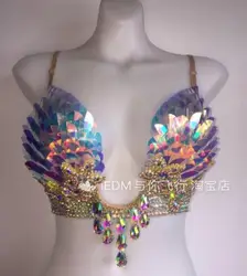 Nightclub Dj Dance Bra Fish Scales Mermaid Shiny Rhinestone Women Performance Stage Tops