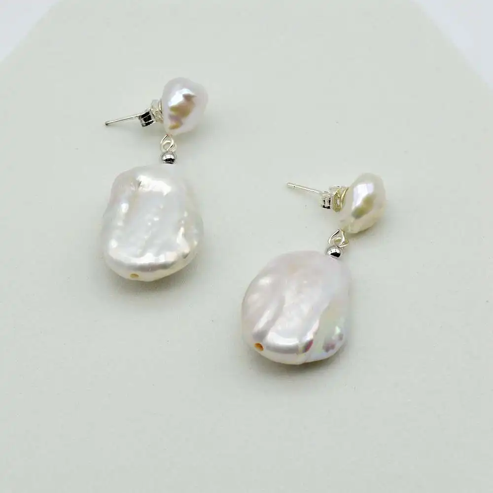 Genuine Baroque Women\'s Earrings Drop Shape White Natural Freshwater Pearl Pendant Handmade Fashion Jewelry Free Shipping