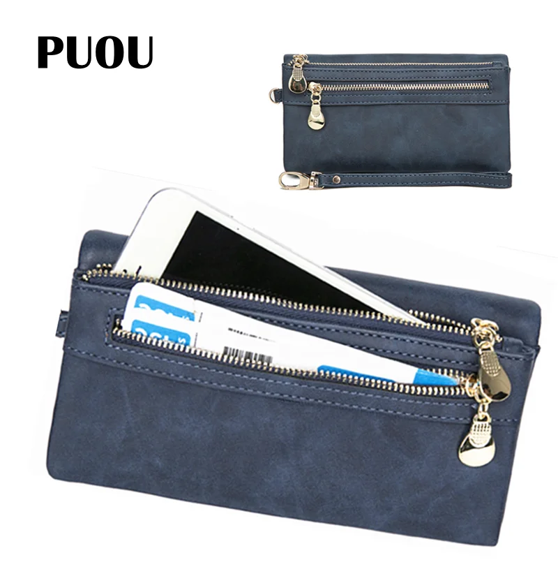 

PUOU 2023 Fashion Women Long Section Clutch Wallet Zipper Purses Women's Wallets Envelop Long Wallet Soft PU Leather Money Bag