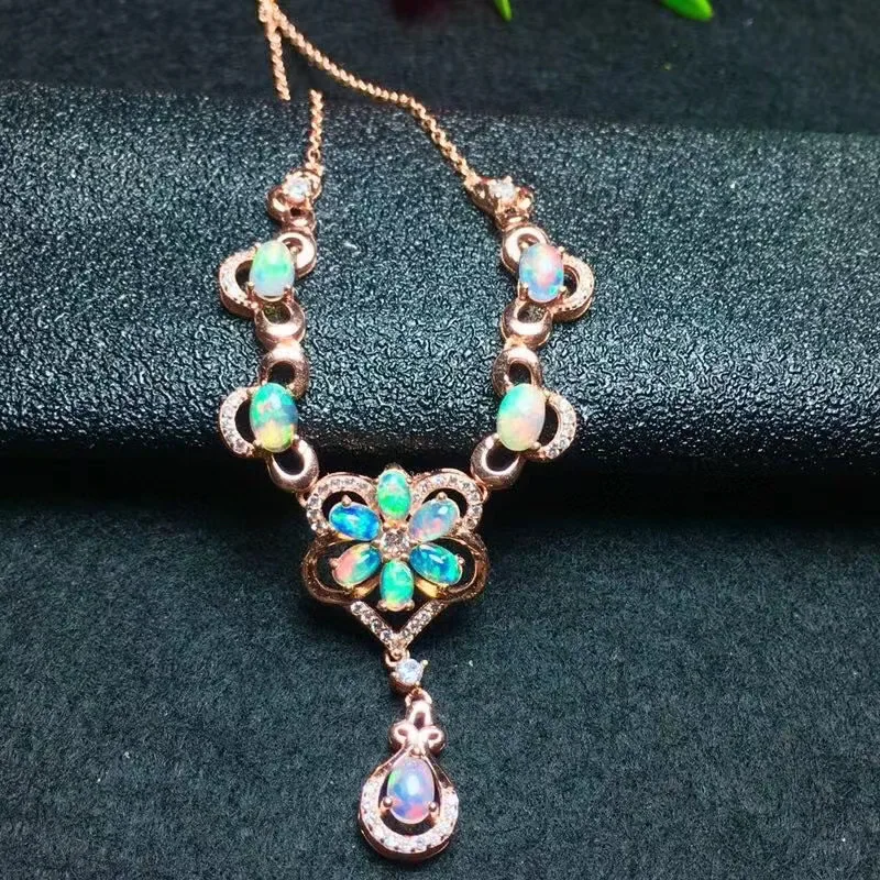 Nieuwe Collectie Luxe Opal Ketting Hanger 100% Natuurlijke Roze Opaal Hangers 925 Sterling Zilveren Sieraden