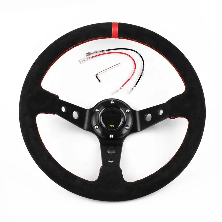 350mm Suede Leather Racing Steering Wheel Universal Yellow Pink Stripe Sports Car Steering Wheel Aluminum Logo Frame