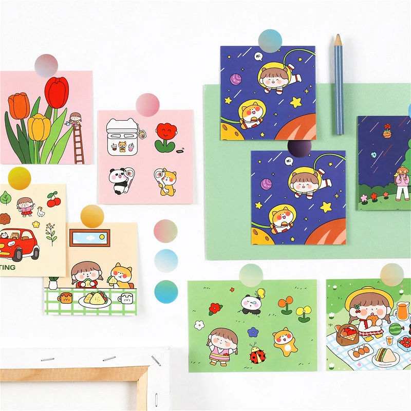 6-9pcs Cute Kids Drawing Decoration Cards Art Postcard Panda Dog Flower DIY Wall Sticker Photo Props Background Stationery Gift