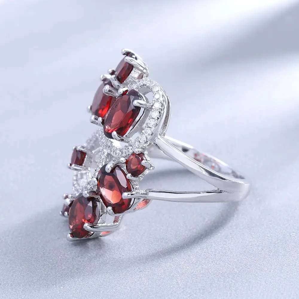 GEM\'S BALLET Natural Red Garnet Vintage Flower Jewelry Set 925 Sterling Silver Gemstone Earrings Ring Set For Women Fine Jewelry