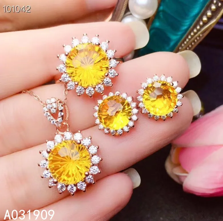 

KJJEAXCMY boutique jewelry 925 sterling silver inlaid Citrine necklace pendant ring female Suit exquisite popular