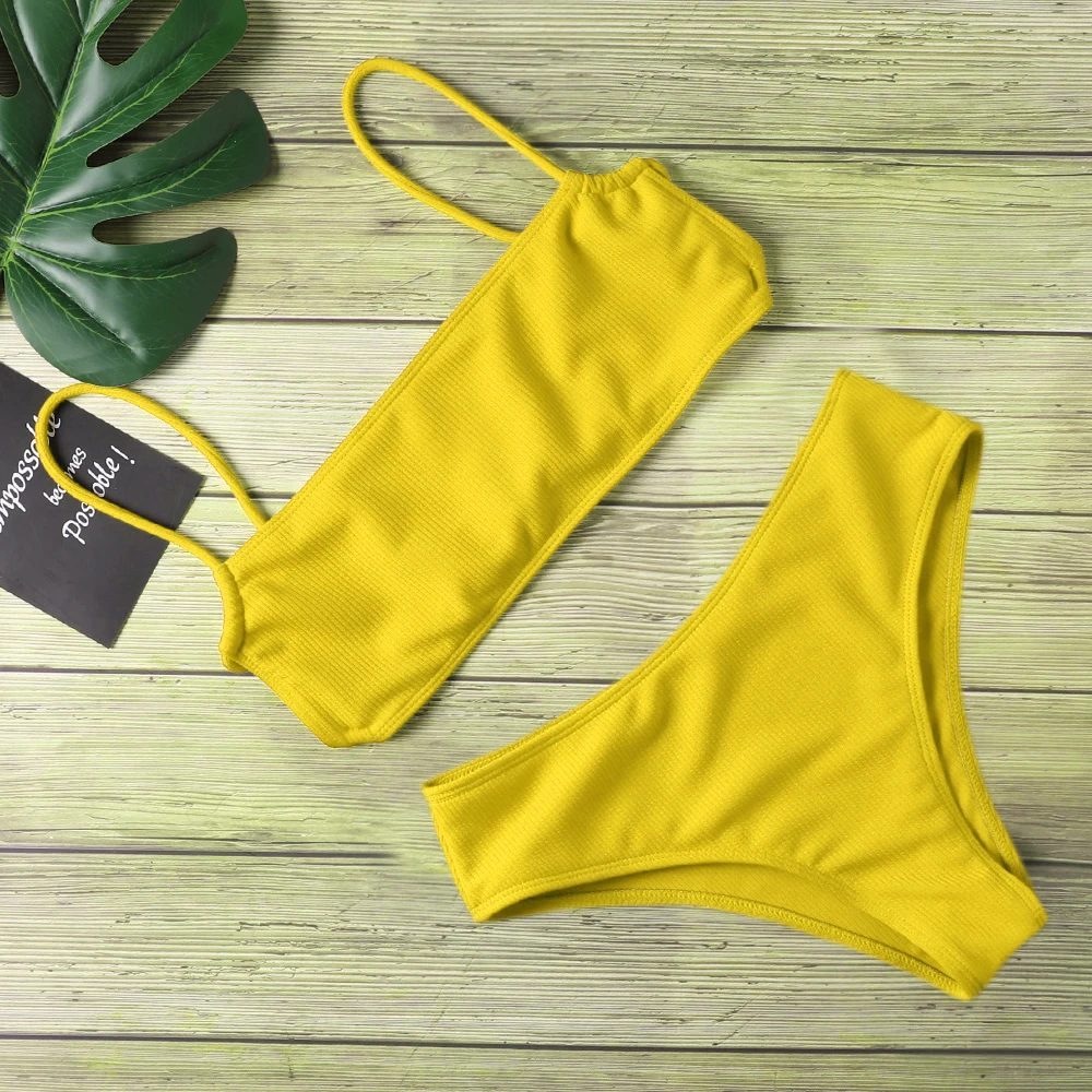 Conjunto de Bikini con realce para mujer, traje de baño Sexy con Tanga, Color puro, ropa de playa para verano