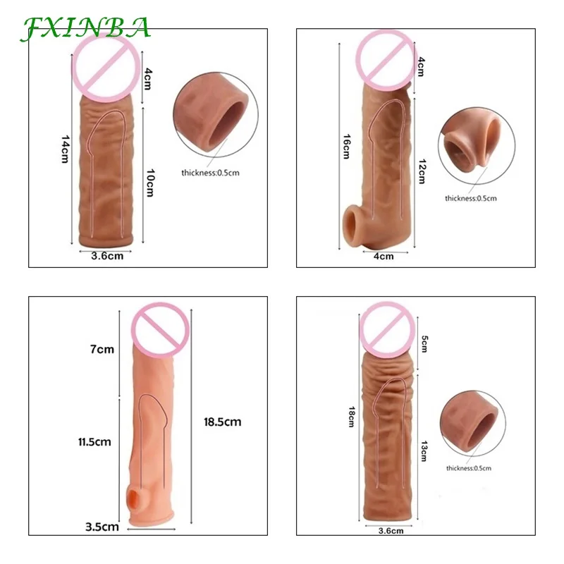 FXINBA 14/16/18/20cm Realistic Penis Sleeve Extender Cock Sleeve Dick Enlargement Delay Ejaculation Reusable Condom Men Sex Toys