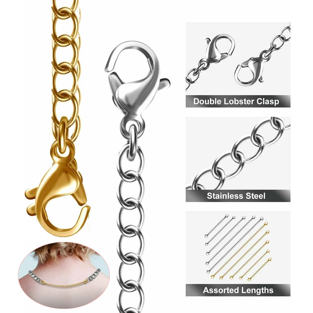 1PC Durable Stainless Steel  Safety Chain Extender Necklace Bracelet Lobster lock Jewelry Making Chain DIY Jewelry Accessories