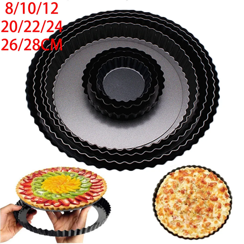 Sartenes antiadherentes de 8-28CM, molde para pastel de acero al carbono, fondo extraíble, sartén para tarta, Quiche, horno, bandeja para hornear, plato, herramientas de pastelería, utensilios para hornear