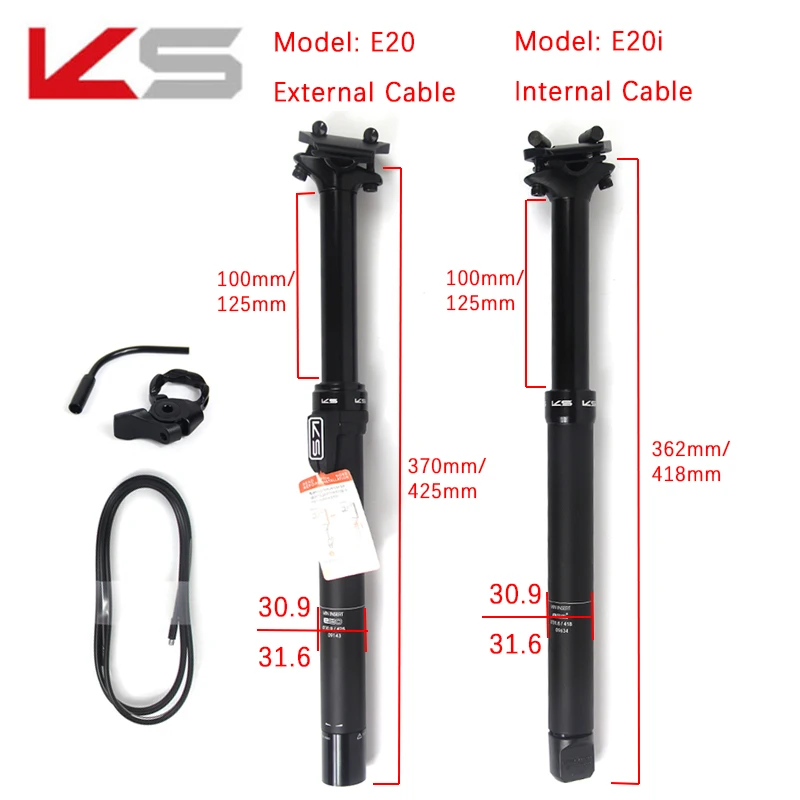 KS E20 E20i external /internal cable with remote control MTB dropper 30.9mm 31.6mm travel 125mm bicycle seatpost EXA